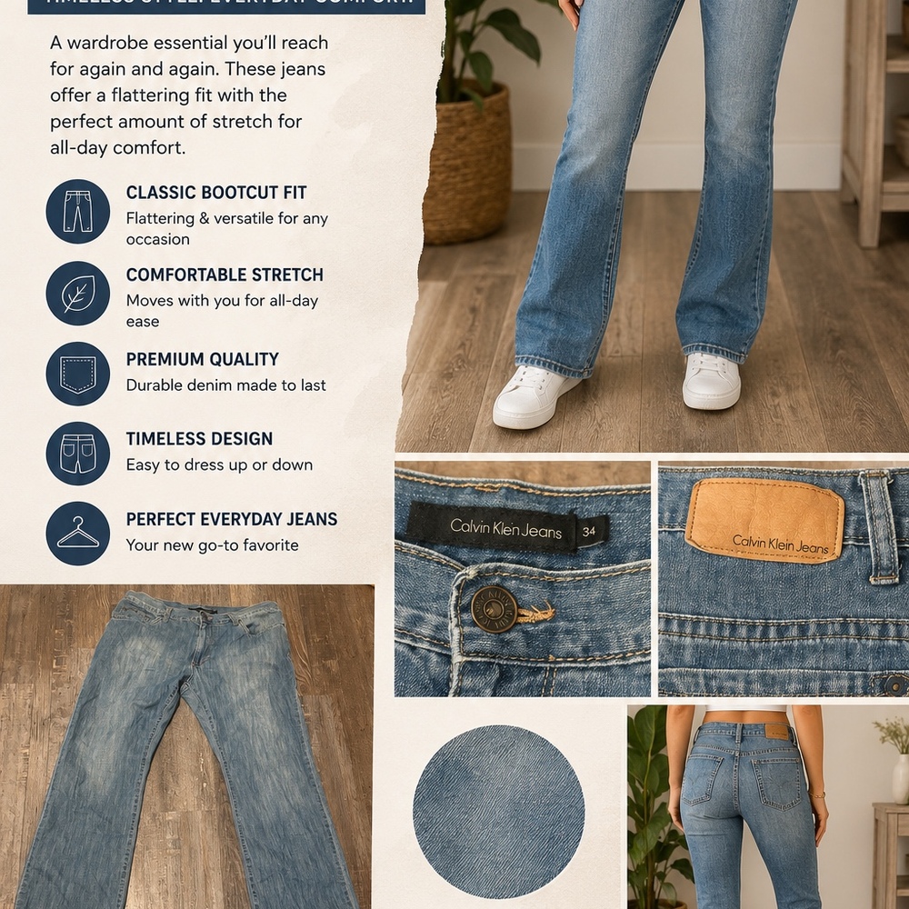 Calvin Klein Jeans Women’s Bootcut Jeans – Size 34 – Medium Wash Denim